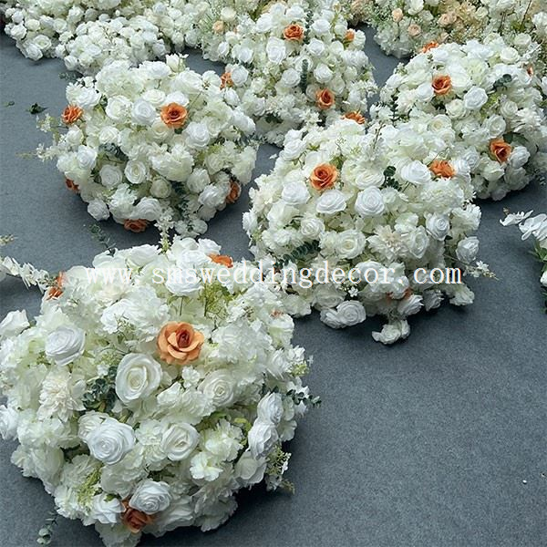 white floral balls